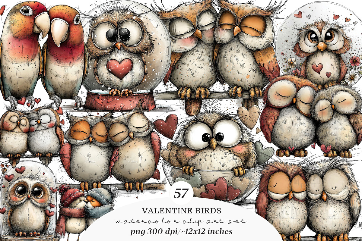 Valentines Birds Clipart PNG, an Illustration by SinaCreation (Photo 1 of 11)