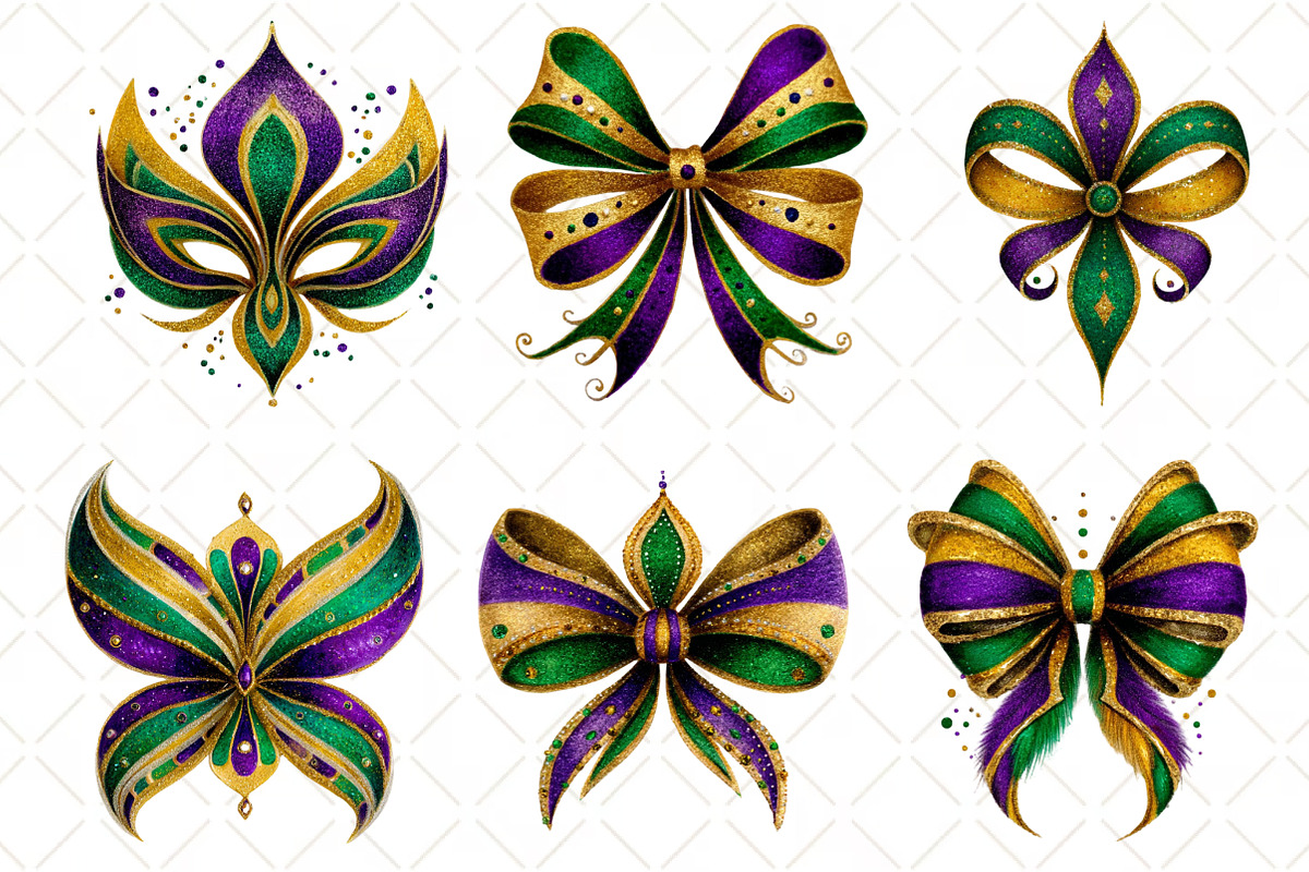 Mardi Gras Bow Coquette Bow, an Illustration by Black Bird Studio (Photo 4 of 6)