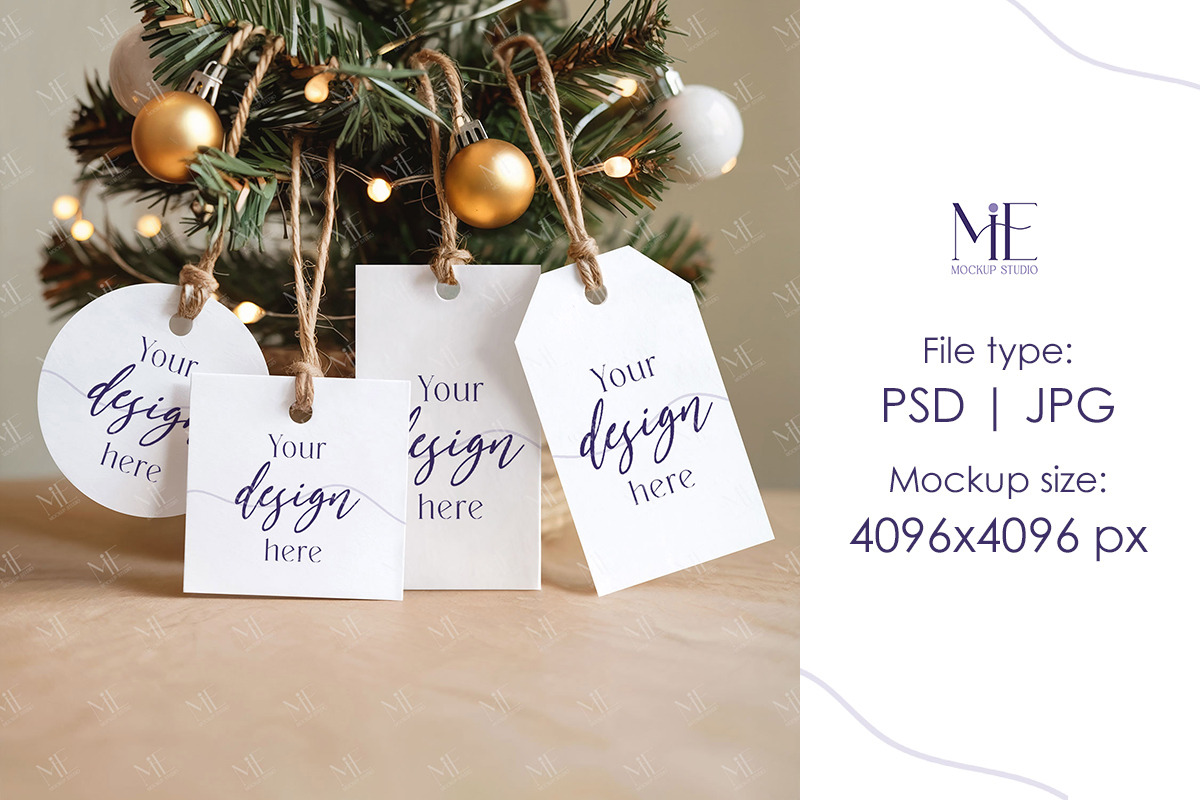 Christmas Gift Tag Mockup Set, an Advertising Mockup by Mie Mockup Studio (Photo 2 of 7)