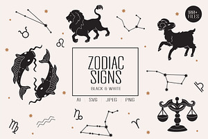 Black and White Zodiac Signs Vector