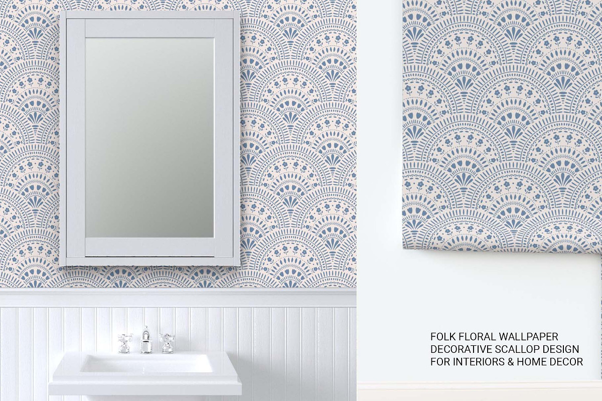 Folk Scallop Floral Vector Patterns, a Pattern Graphic by Irina Ostapenko (Photo 3 of 5)