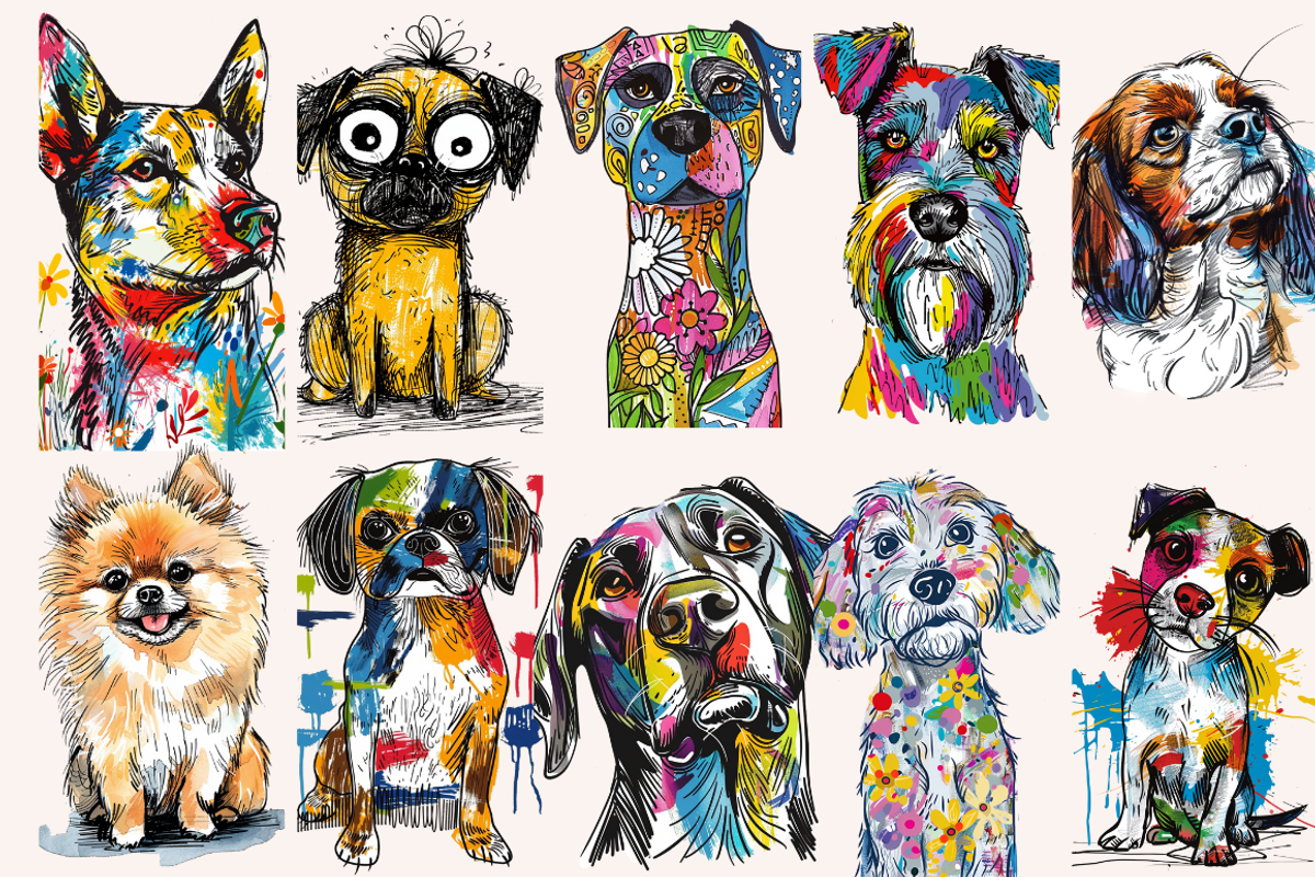 Doodle Cartoon Dogs, an Animal Illustration by PrintHaven Designs (Photo 7 of 10)