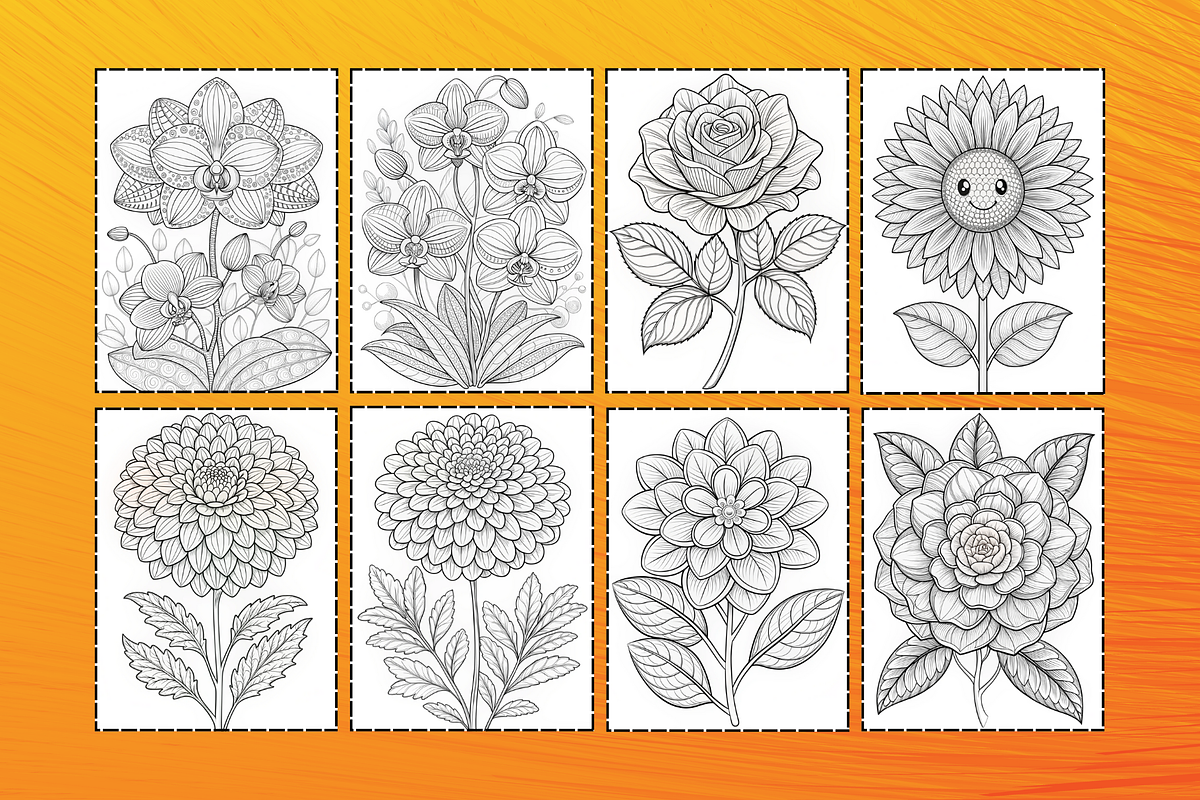 20 Flower Coloring Pages Kids, a Graphic by Wilin Digital (Photo 2 of 2)