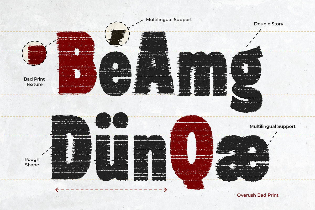 Overush - Distressed Bad Print Sans, a Sans Serif Font by Typia Nesia (Photo 3 of 14)
