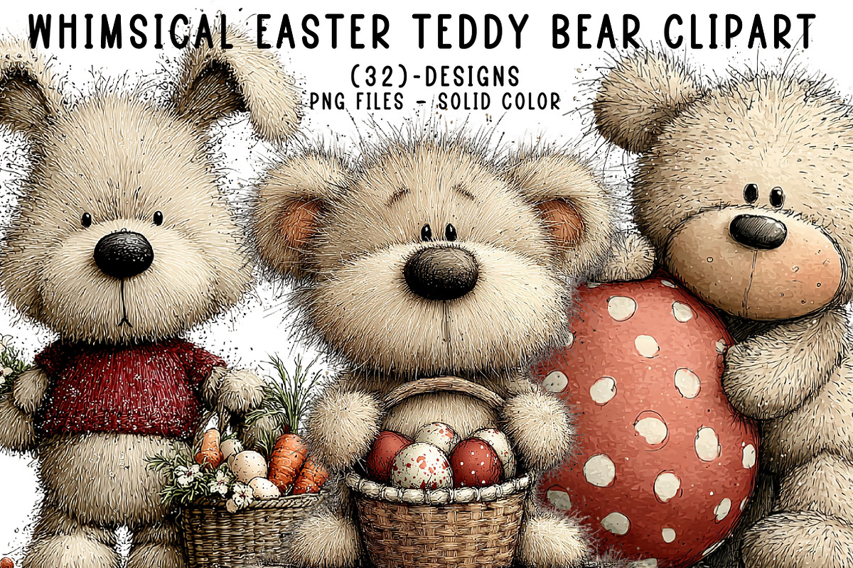 Whimsical Easter Teddy Bear Clipart, an Illustration by CreationArt (Photo 1 of 5)
