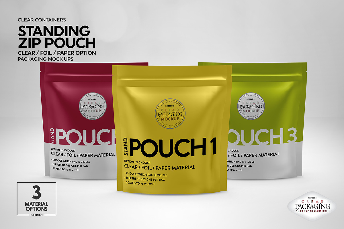 Clear Foil Paper Stand Pouch Mockup, an Advertising Mockup by INCDesign (Photo 5 of 9)