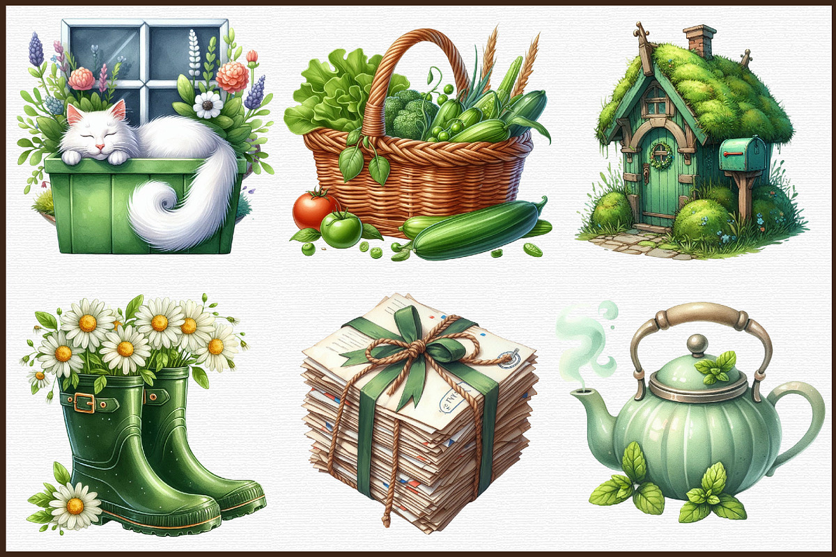 Green Summer Cottagecore Clipart, an Illustration by Sublimation Artist (Photo 3 of 6)