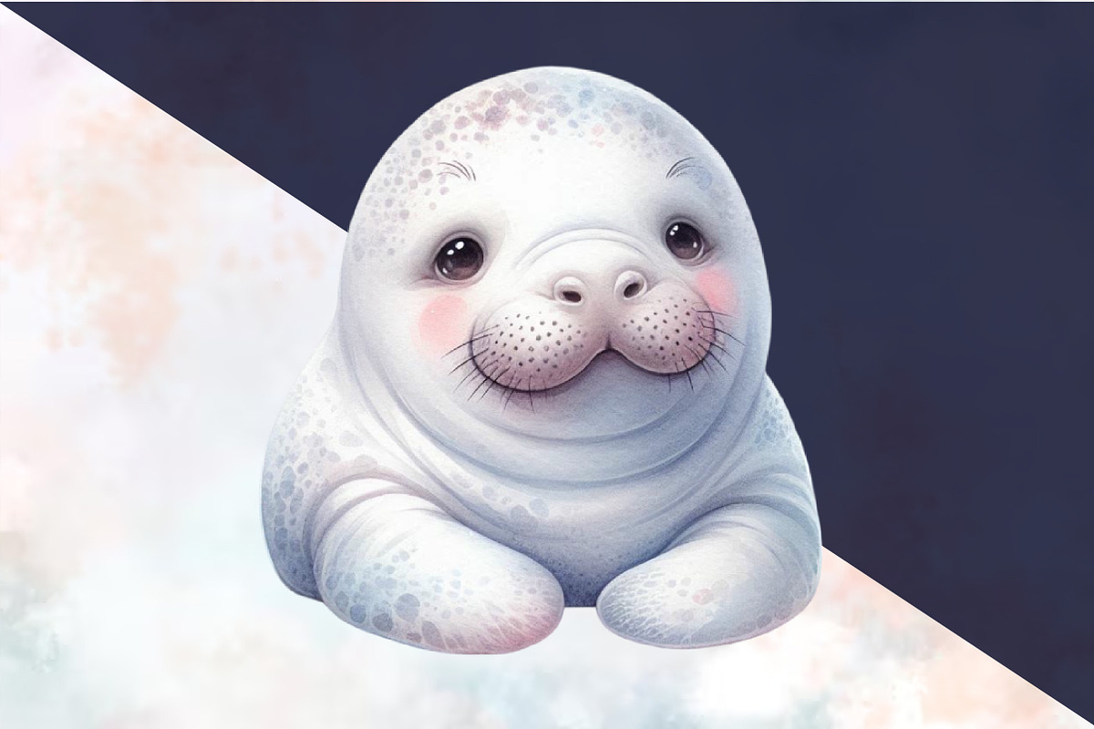 Cute Baby Watercolor Manatees Sublim, an Illustration by SVGArt (Photo 5 of 8)