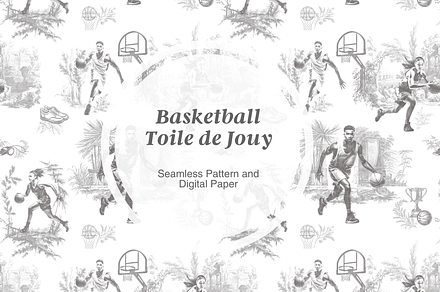 Basketball Toile de Jouy Pattern, a Background Graphic by Hughes Studio