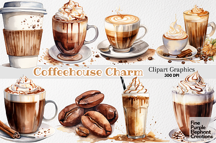 Watercolor Coffee Cafe Shop Drinks, a Food Illustration by Fine Purple Elephant