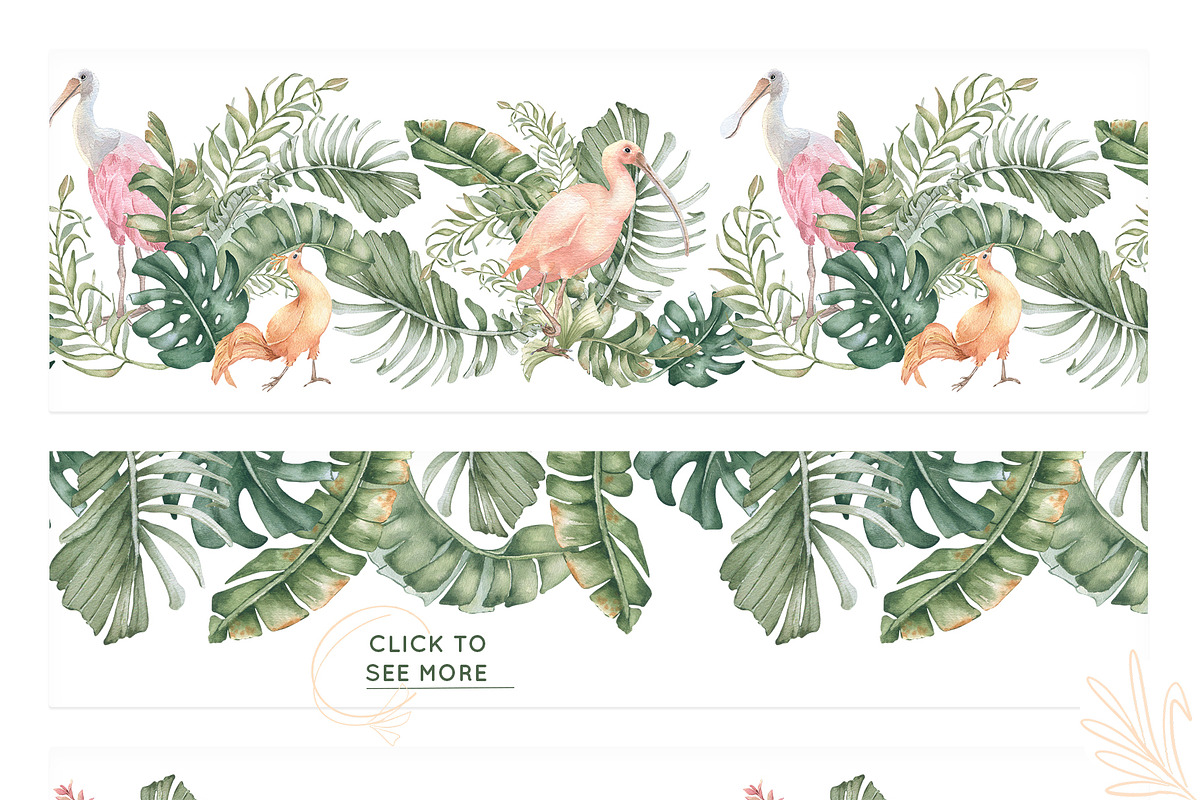 Tropical leaves and birds watercolor, an Illustration by Kate Lanbina (Photo 12 of 19)