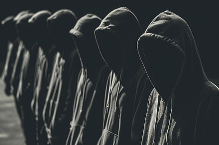 A straight row of hooded sweatshirts, a Photo by Iftikhar Alam