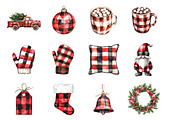 Buffalo Plaid Christmas Clipart, an Illustration by Design Market (Thumbnail 3 of 3)