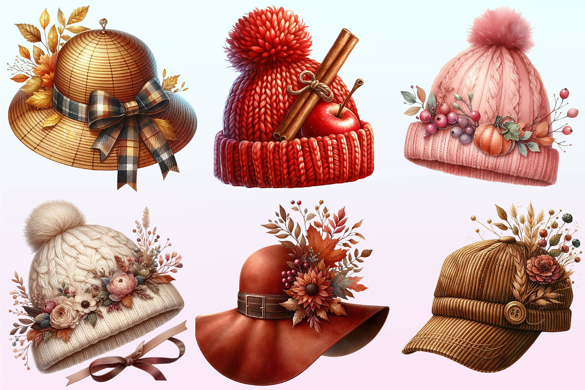 Watercolor Autumn Hat Clipart Bundle, a Graphic by CitraGraphics (Photo 3 of 4)
