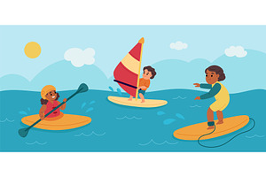 Kids in water sport. Junior athletes, a Sport Illustration by YummyBuum