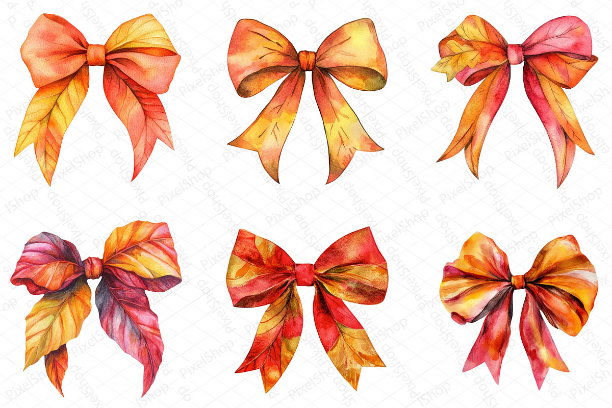 Watercolor Autumn Coquette Bow Clipa, an Illustration by DreamPrint404 (Photo 4 of 5)