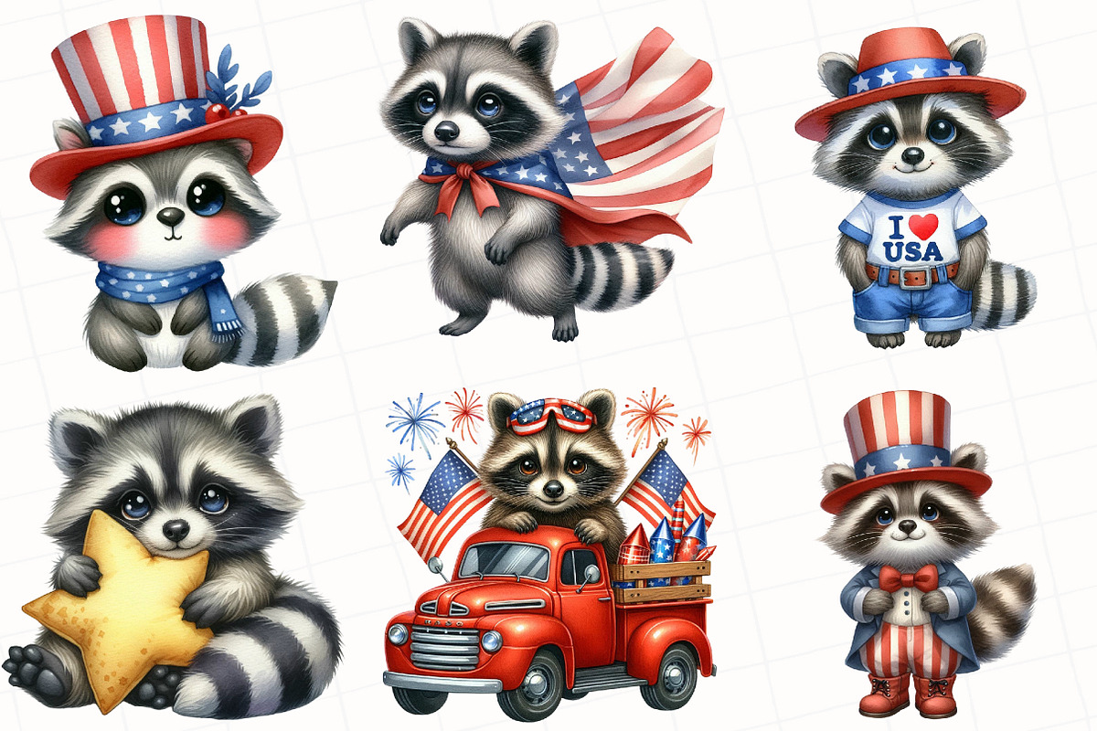 4th of July Raccoon Clipart, an Illustration by OK Design (Photo 4 of 5)