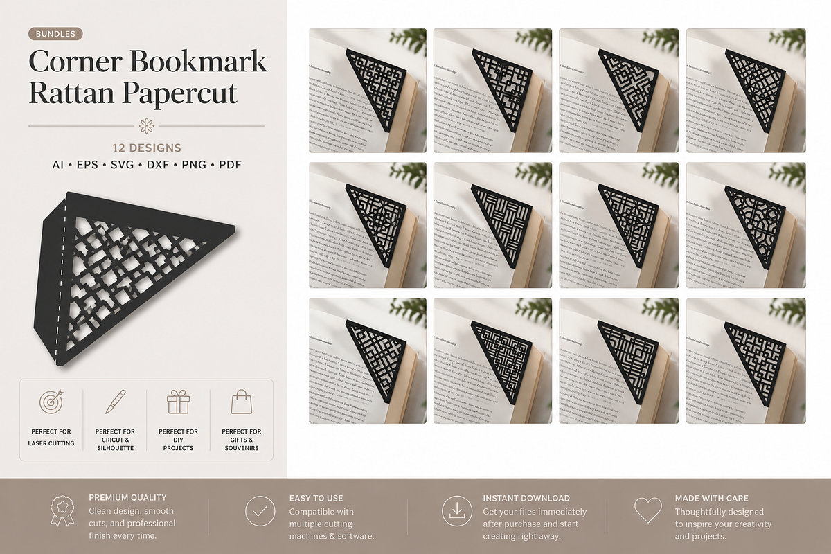 Corner Bookmark Rattan Papercut, an Object Graphic by OTVEY DESIGN (Photo 1 of 13)