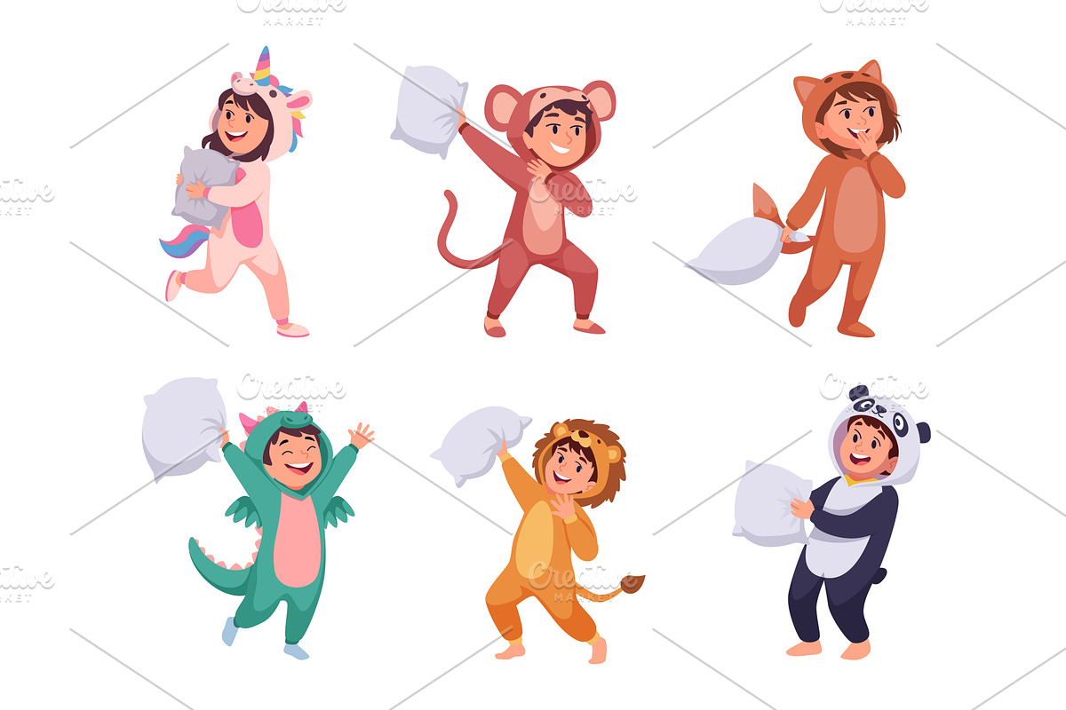 Pajama party. Kids in funny colored, a Person Illustration by Onyx