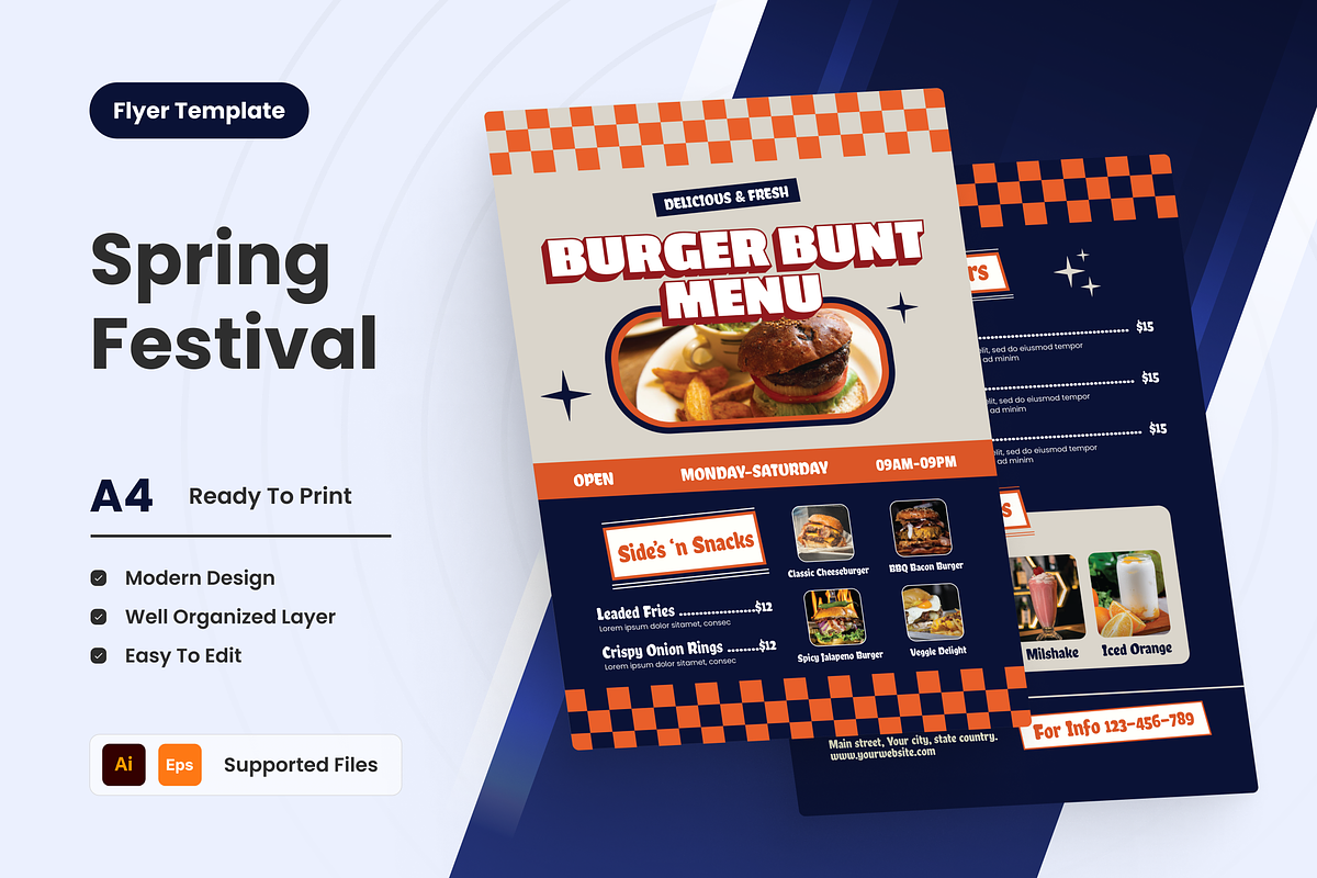 Retro Burger Bunt Menu Restaurant, a Flyer Template by SquidPixey (Photo 1 of 6)