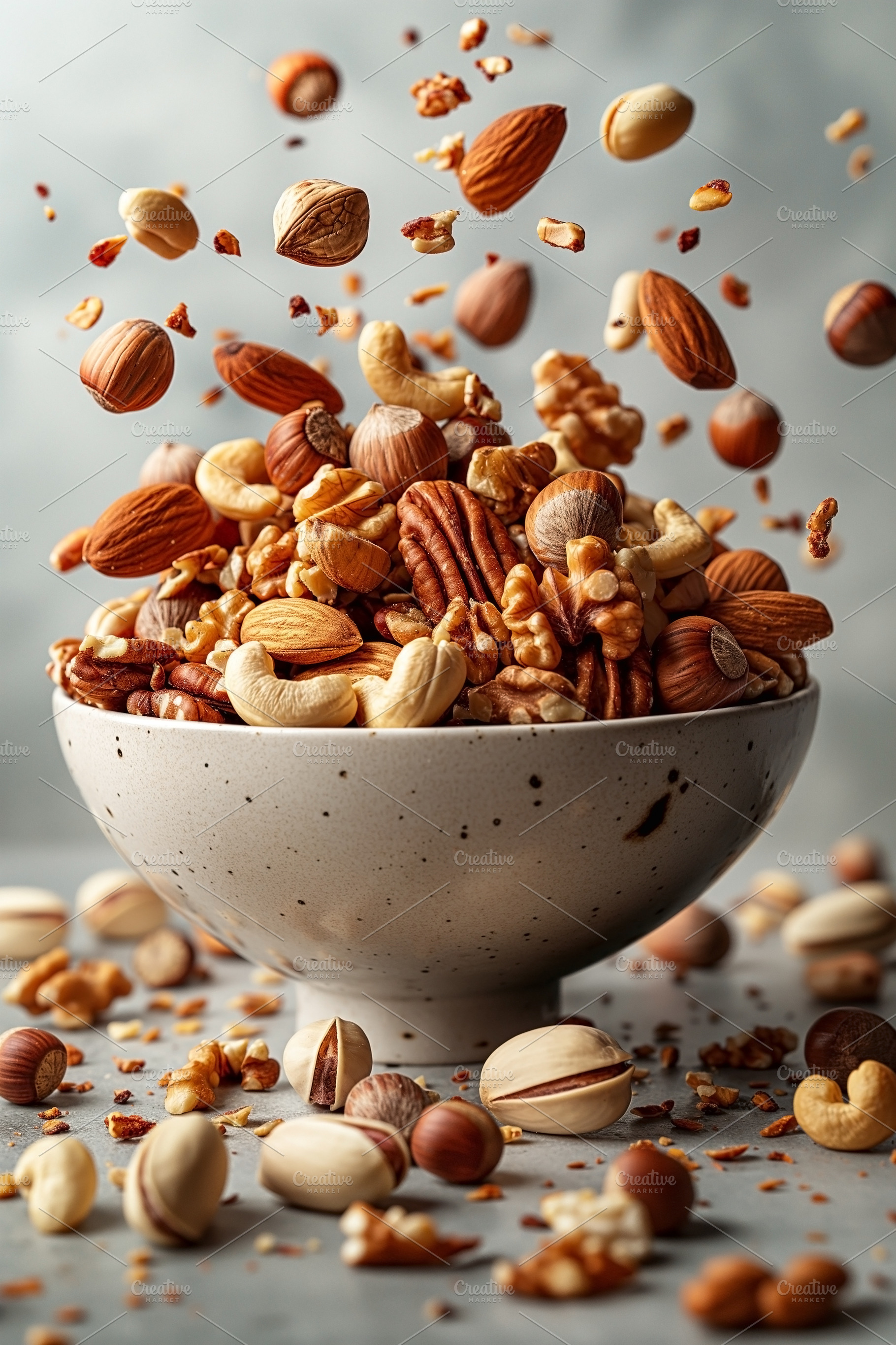 An assorted mix of nuts including almonds, walnuts, and cashews,, a Food & Drink Photo by ImageMir