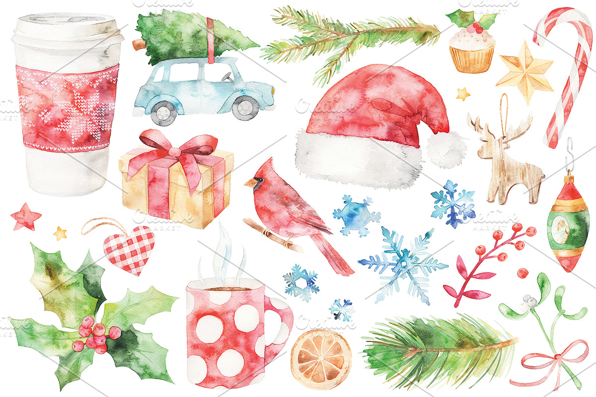 watercolor Merry Christmas set, a Decorative Illustration by artnLera (Photo 2 of 2)