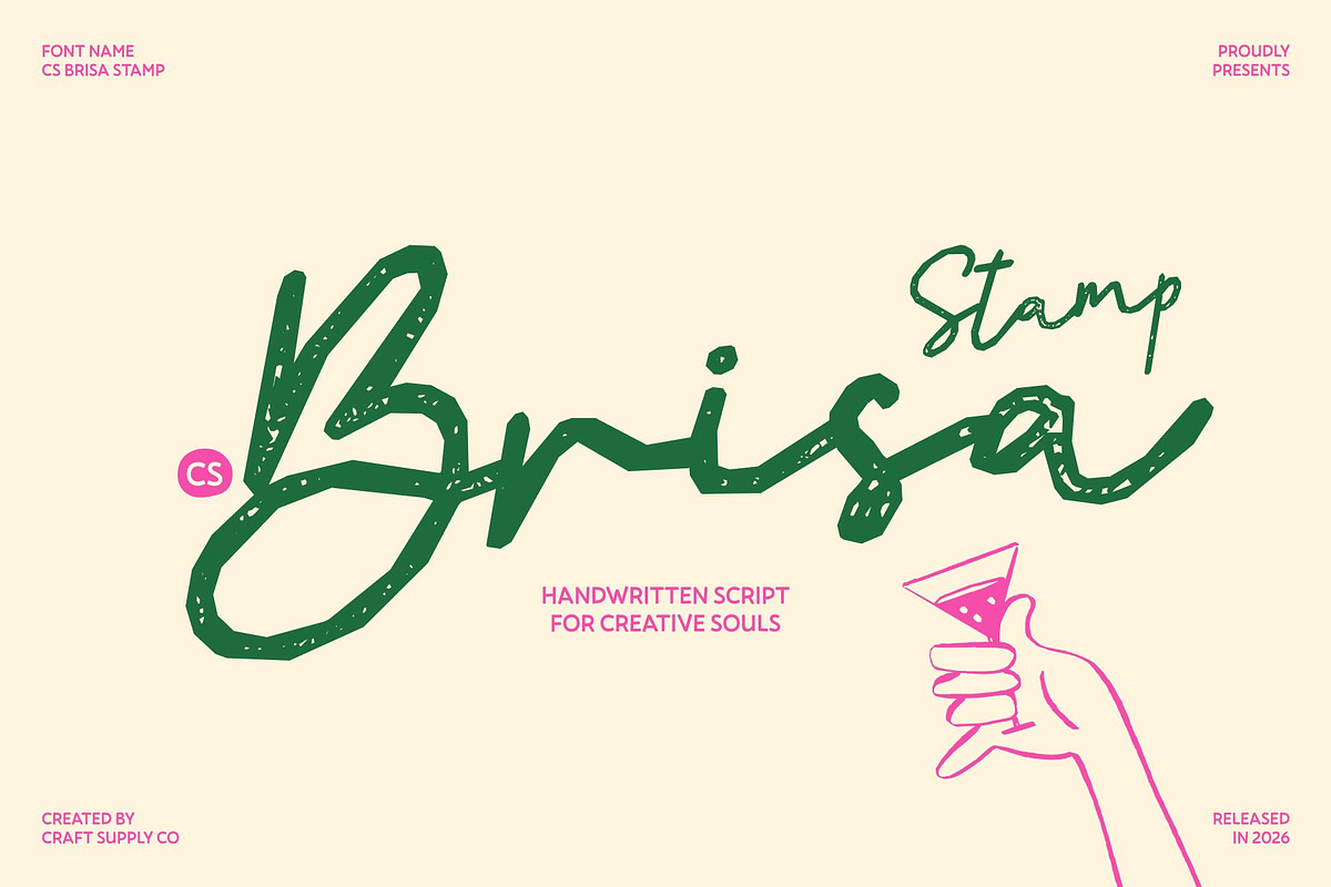CS Brisa Stamp, a Script Font by Craft Supply Co. (Photo 1 of 8)