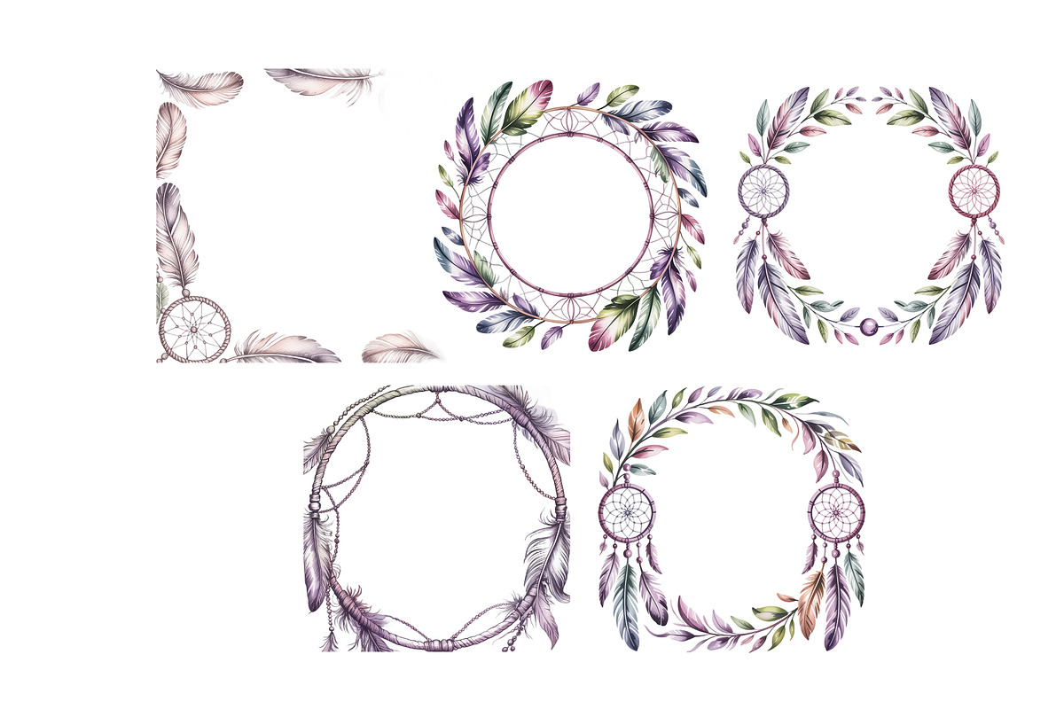 Watercolor Dreamcatchers Frames, a Background Graphic by SketchArtStudio (Photo 2 of 3)