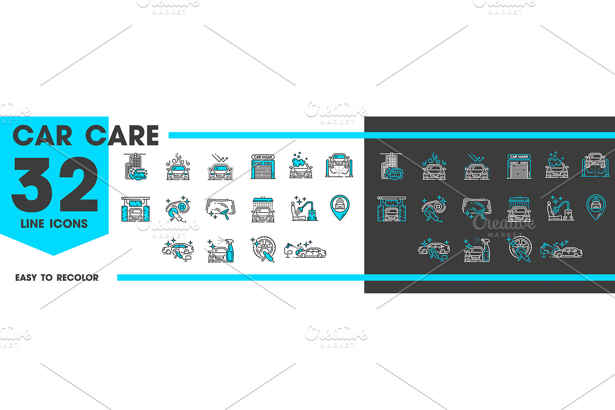 Car care line icons collection, a Transportation Illustration by Vector Tradition