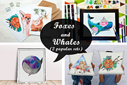 Foxes & Whales (2 watercolor sets), an Animal Illustration by 4erta (Thumbnail 1 of 10)