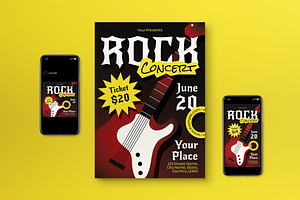 Red Gradient Rock Concert Flyer Set, a Flyer Template by graphicook