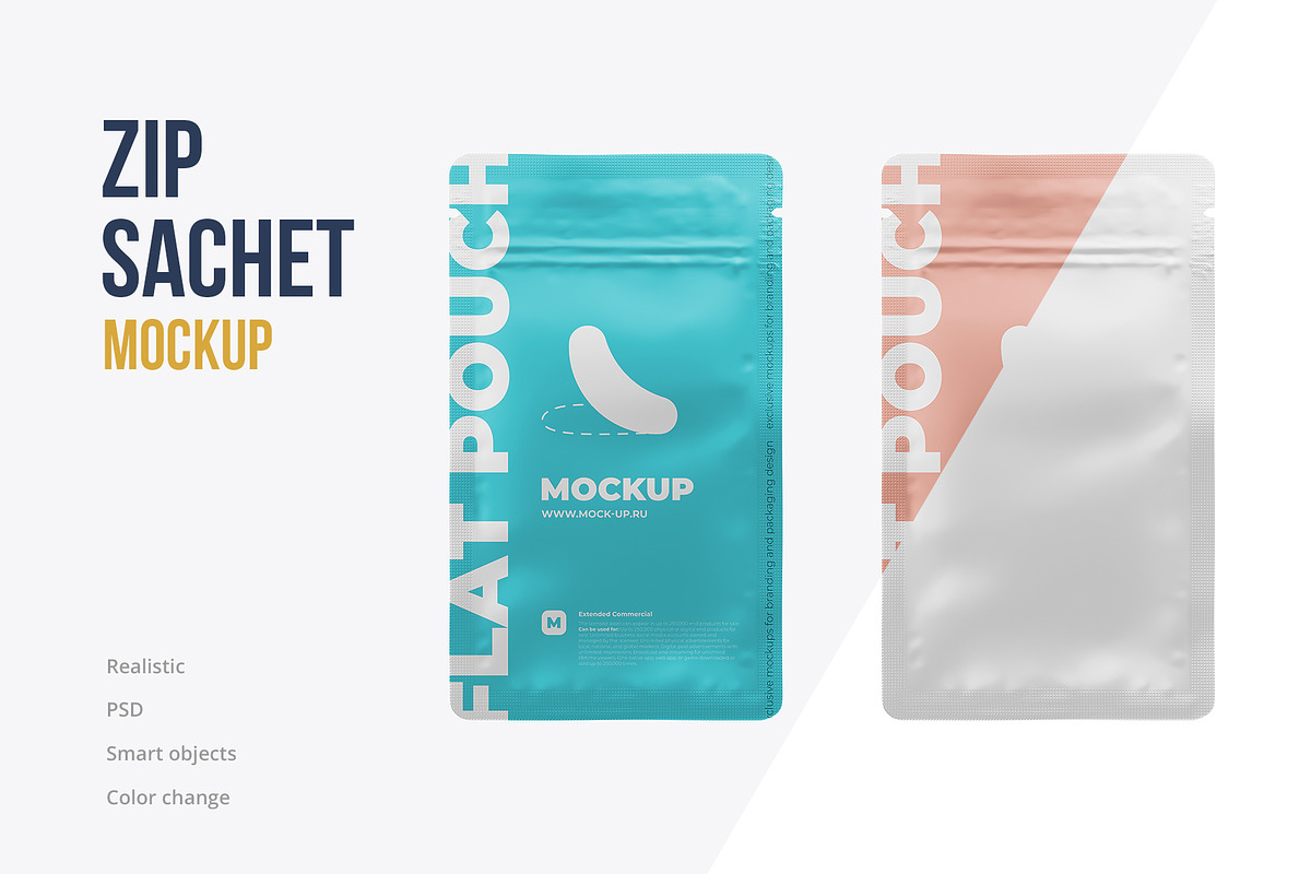 Zip Sachet Mockup. flat empty pouch, a Cups & Container Mockup by easymock (Photo 1 of 8)