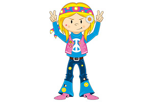 Cute Cartoon Hippie Girl