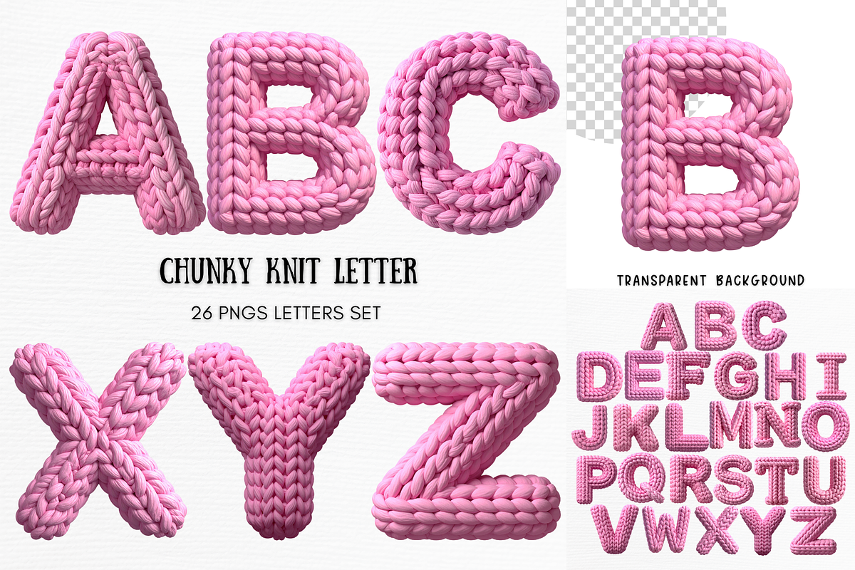 Knitted alphabet Pink yarn letters, an Object Graphic by SindyPrintDesign (Photo 1 of 4)
