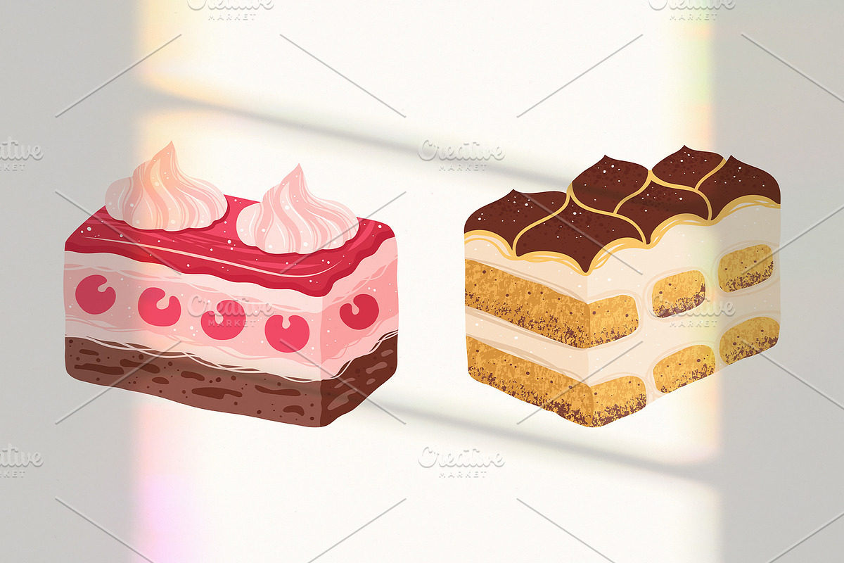 Cakes ice cream desserts cake slices, a Food Illustration by Neliakott ♥ (Photo 6 of 11)