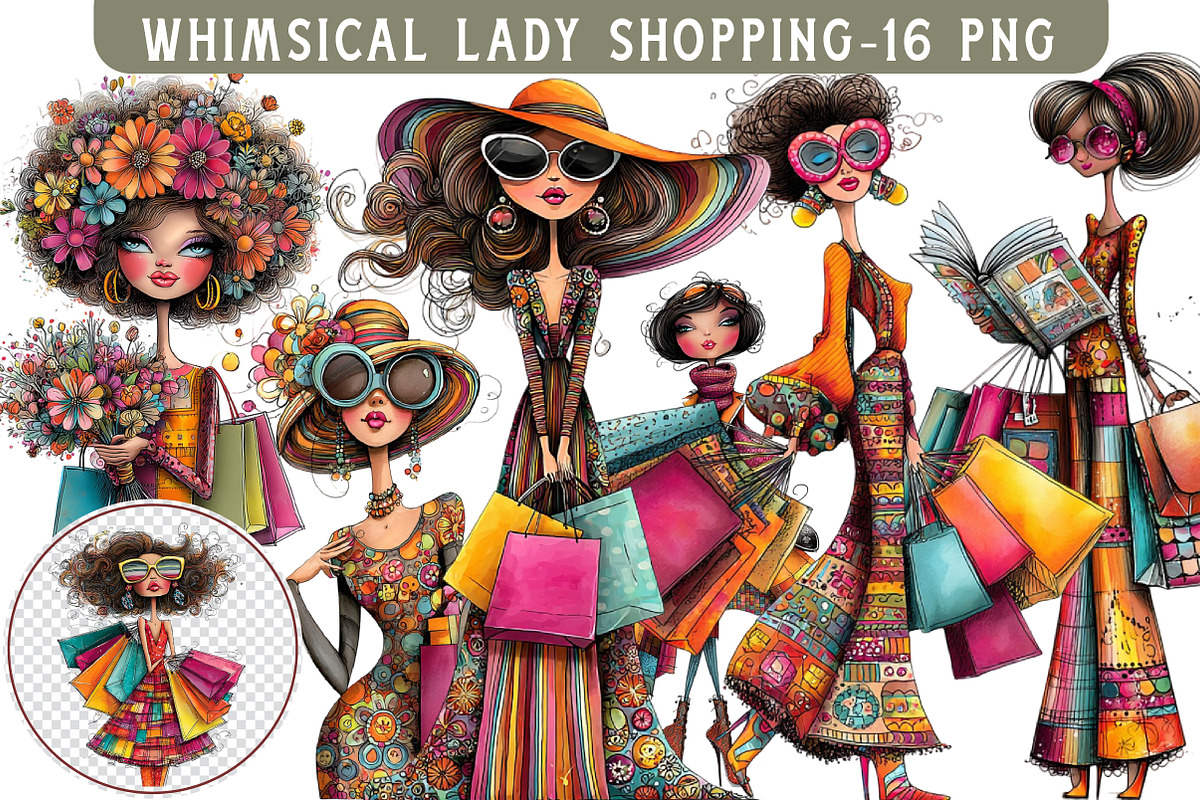 Whimsical Lady Shopping Clipart, an Illustration by Libby Wishes (Photo 1 of 7)