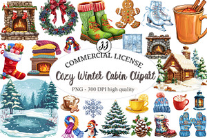 Cozy Winter Cabin Clipart, an Illustration by designcity5