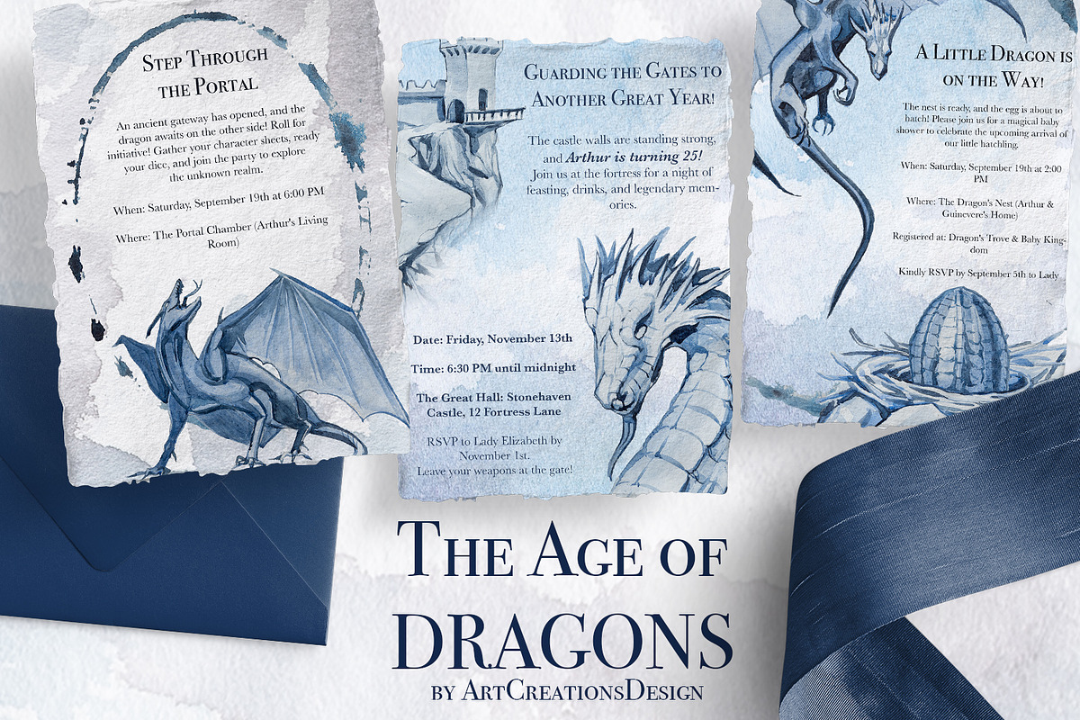 The Age Of Dragons Clipart Set, a Decorative Illustration by ArtCreationsDesign (Photo 11 of 18)