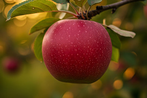 Ripe red apple hanging on a tree bra, a Food & Drink Photo by professorinc
