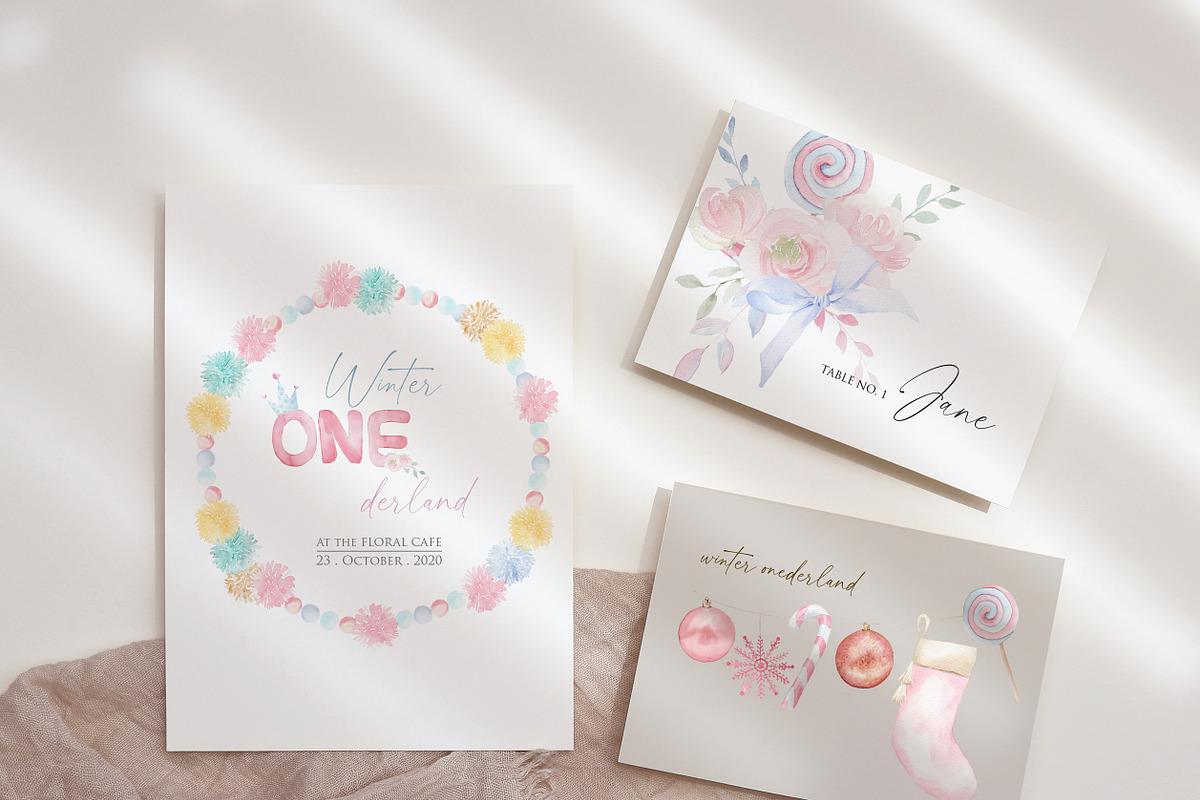 Watercolor clipart-Winter Onederland, an Illustration by Beigetime (Photo 4 of 8)