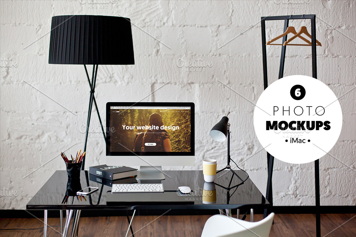 iMac B&W workspace - 6 photo mockups, a Mac Mockup by show it better (Photo 1 of 5)