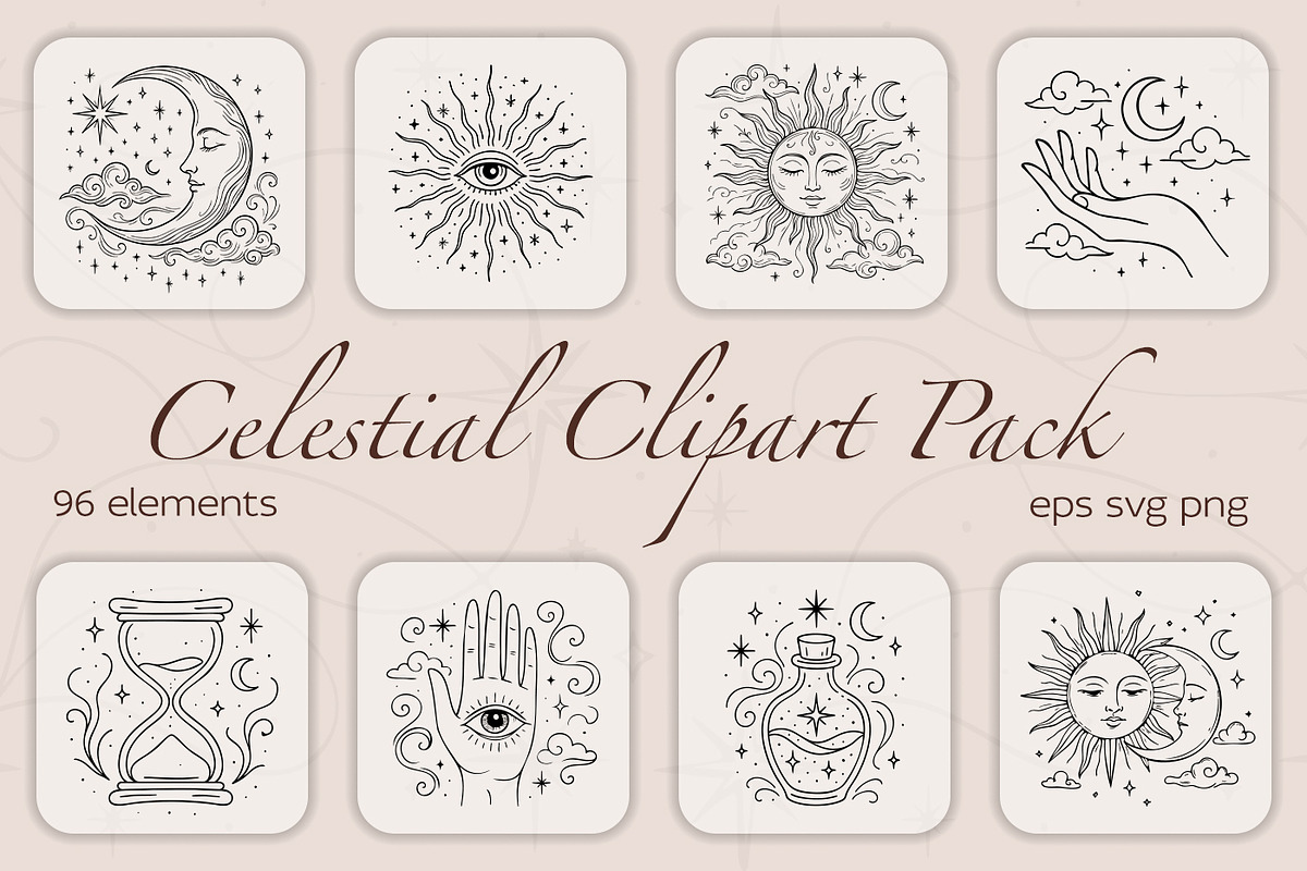 Celestial Boho Clipart – 96 Vectors, a Decorative Illustration by MuzaArtStudio (Photo 1 of 10)