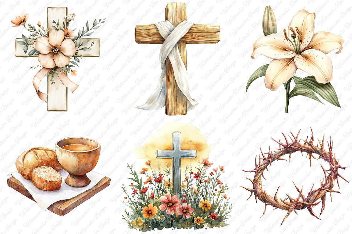 Beige Christian Easter Clipart, an Illustration by Watercolor design (Photo 4 of 13)