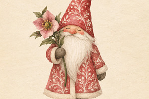 Square minimalist watercolor Christmas illustration of a charmin