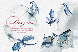 Watercolor Dragons Clipart Set