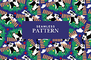 Blue pattern with whimsical cows, a Pattern Graphic by Art's and patterns (Thumbnail 1 of 3)