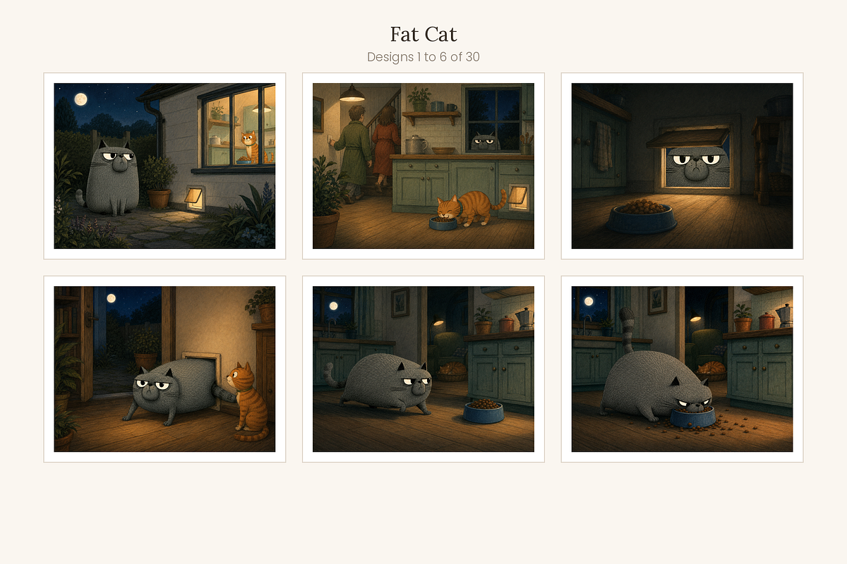 Fat Cat Illustrations, Set 30, an Animal Illustration by LanternkinStudio (Photo 6 of 14)