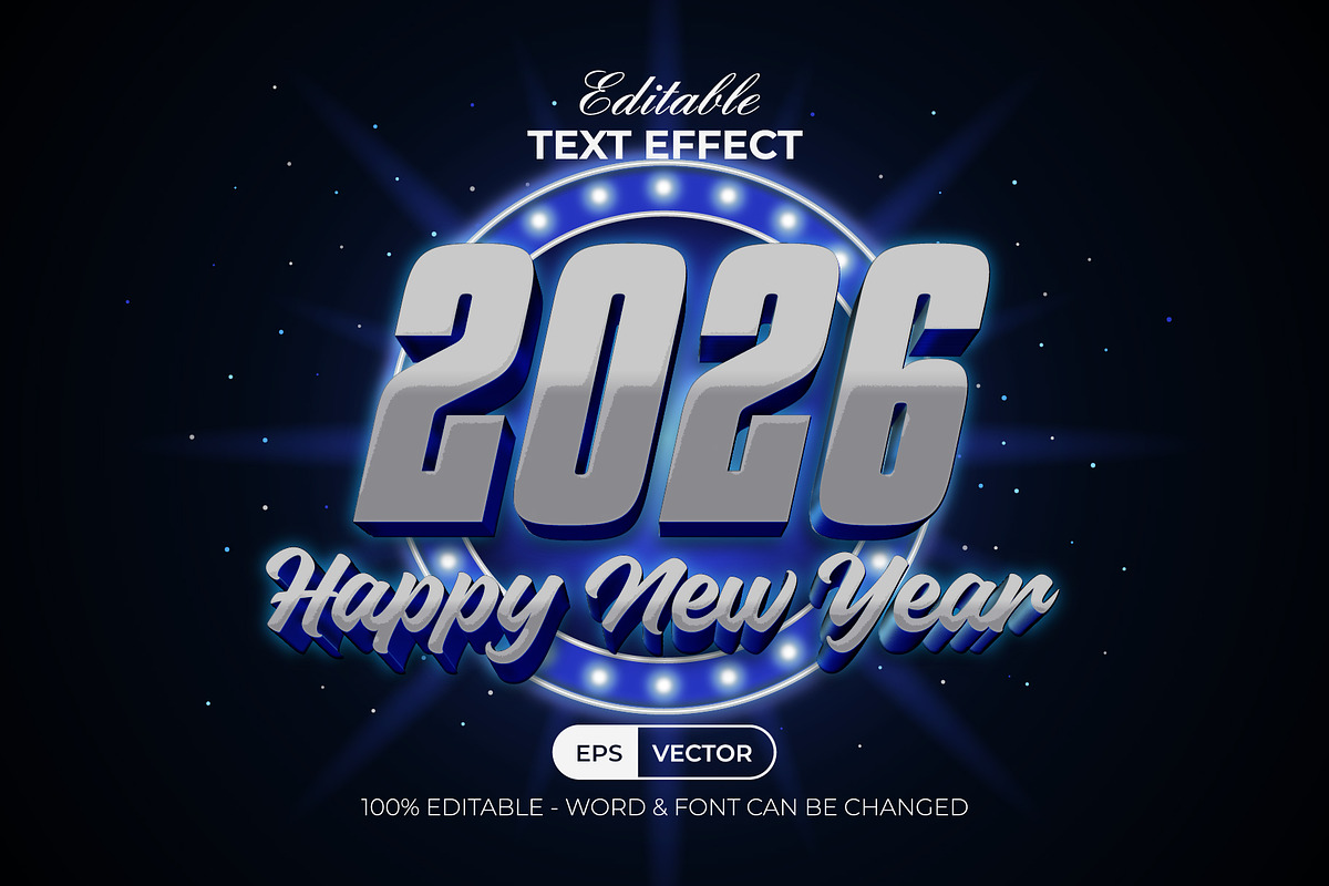 2026 Text Effect Silver 3D Style, a Layer Style Add-On by Mockmenot (Photo 1 of 3)