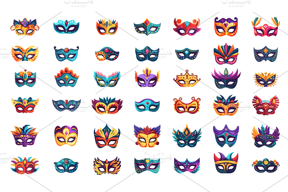 Cartoon Different Carnival Masks, an Object Illustration by LadadikArt