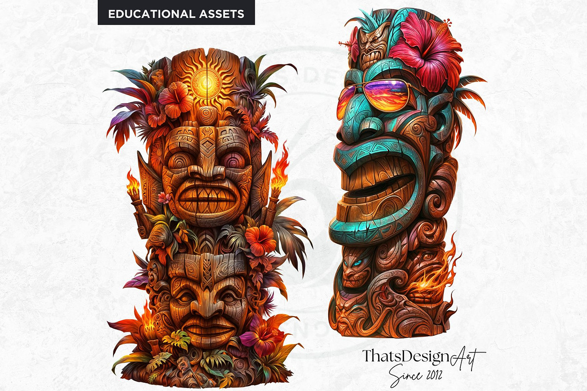 Modern Tiki Totems Clipart Set, a Decorative Illustration by ThatsDesignArt (Photo 5 of 10)